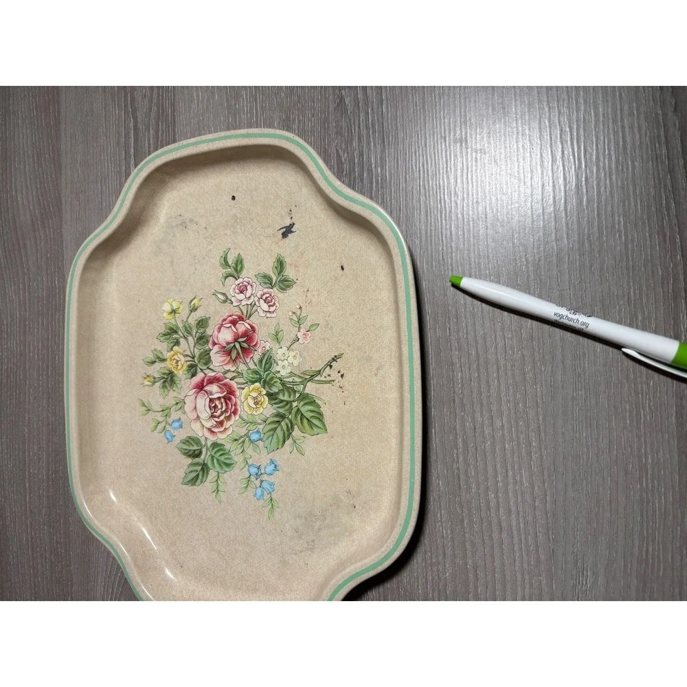 Vintage Avon Metal Vanity Tray Made England Floral Rose Cottagecore Shabby Chic